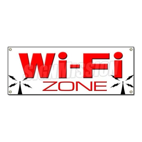 Signmission WI-FI ZONE BANNER SIGN wifi internet cafe hotspot free coffee shop WIFI hot B-Wifi Zone - main
